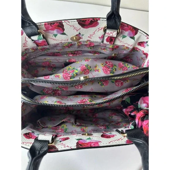 Betsey Johnson Gigi Triple Compartment Satchel W/ Scarf Black Purse Shoulder Bag - Picture 9 of 13